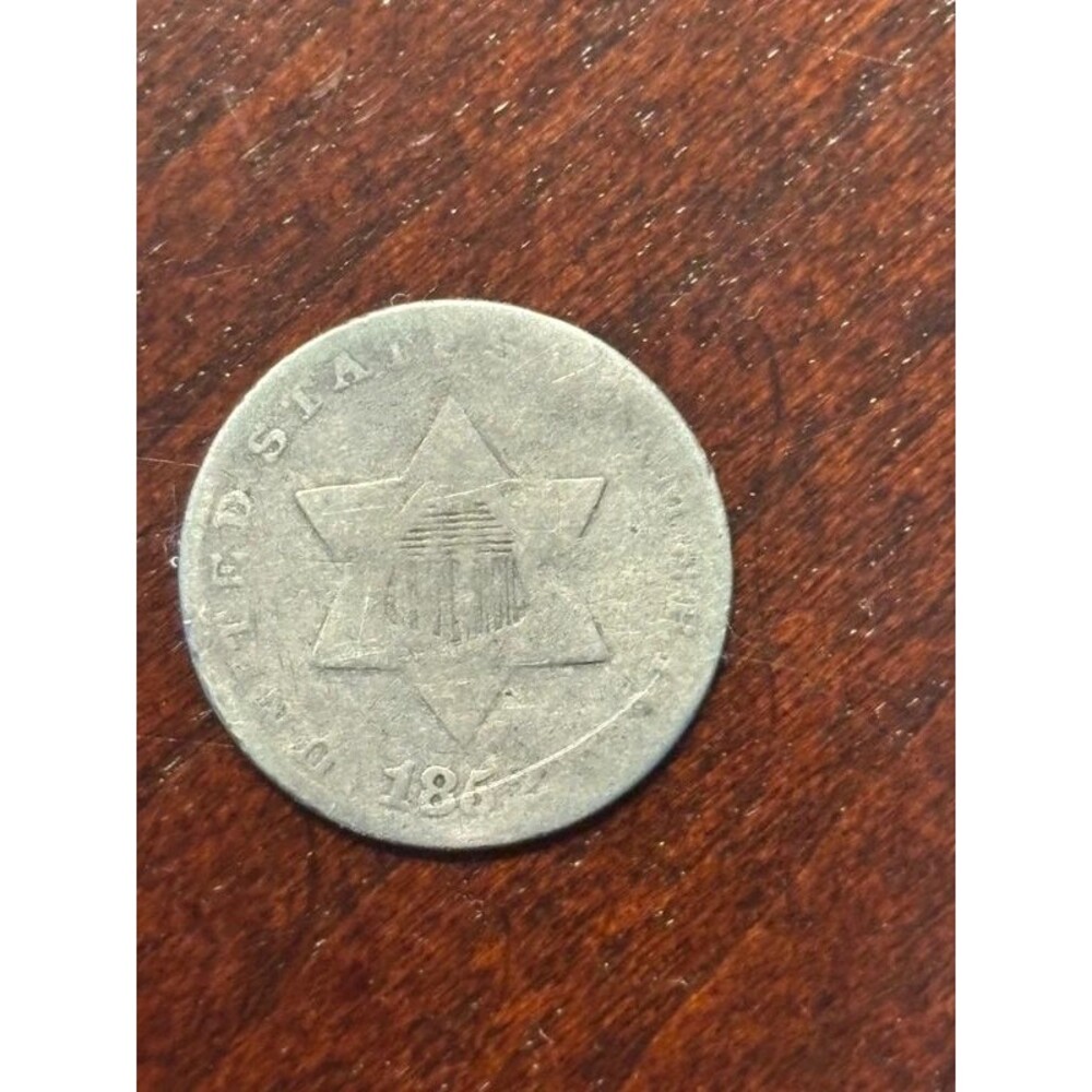 1852 United States Silver Three Cent Piece - Trime / Fish Scale Coin - Circulate
